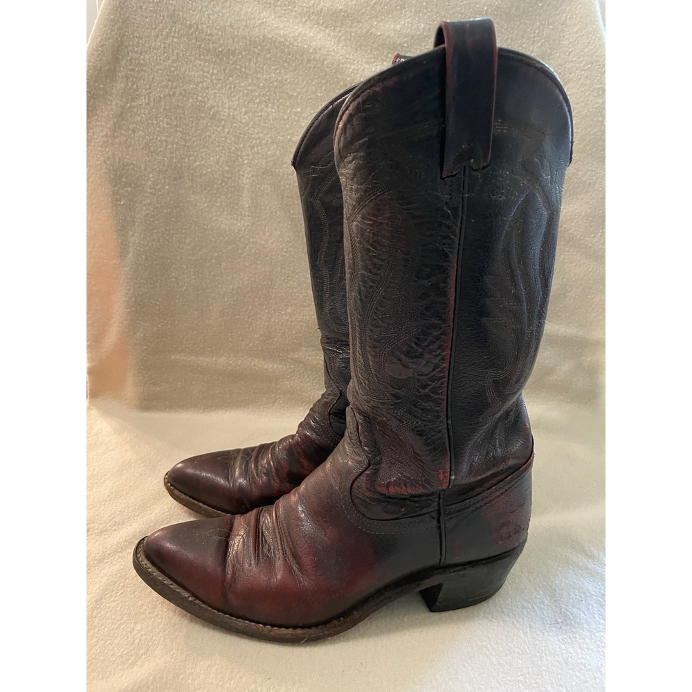 Texas Burgundy Red Leather Vintage Western Men's Boots Size 8.5 D Made In USA